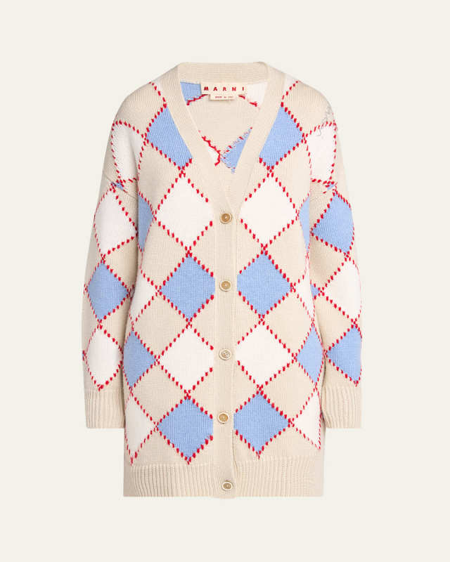 Argyle Oversized Wool Cardigan
